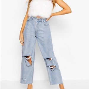 Boohoo High-Rise Ripped Boyfriend Jeans